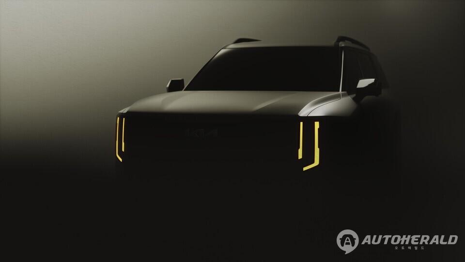 기아가 공개한 ‘올 뉴 2027 텔룰라이드’ 티저 이미지. 수직형 LED 라이트 시그니처가 강렬한 존재감을 드러낸다.(기아)